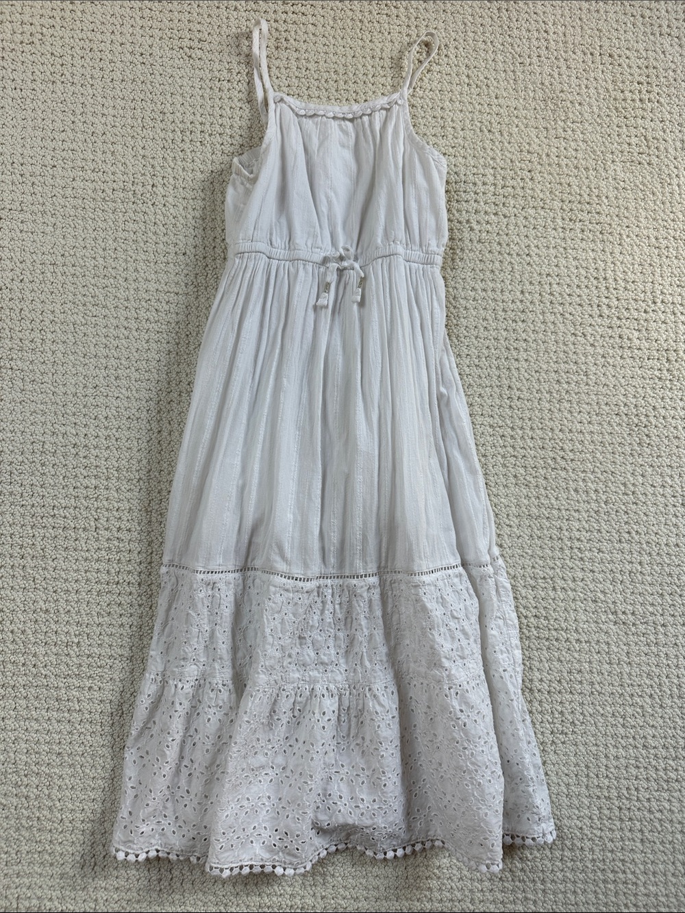 White Eyelet Maxi Dress for Kids - Lightweight Summer Dress size 7/8